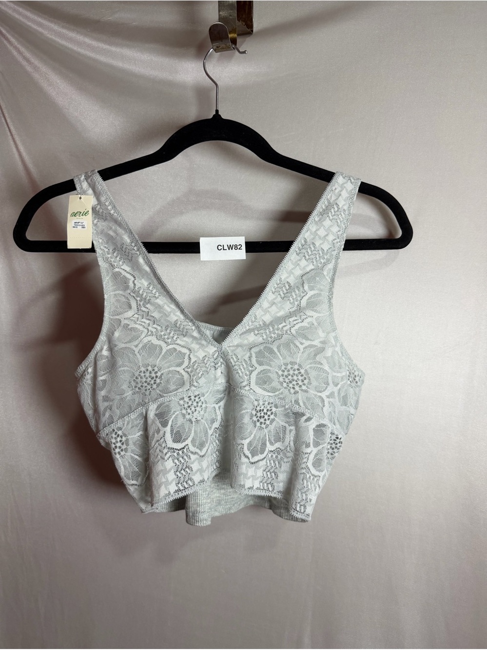 Aerie Heather Gray Lace-Trim Bralette Size M CLW82Q